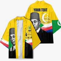 Personalized Comoros Independence Day Kimono Ahmed Abdallah Vintage Portrait Sketch