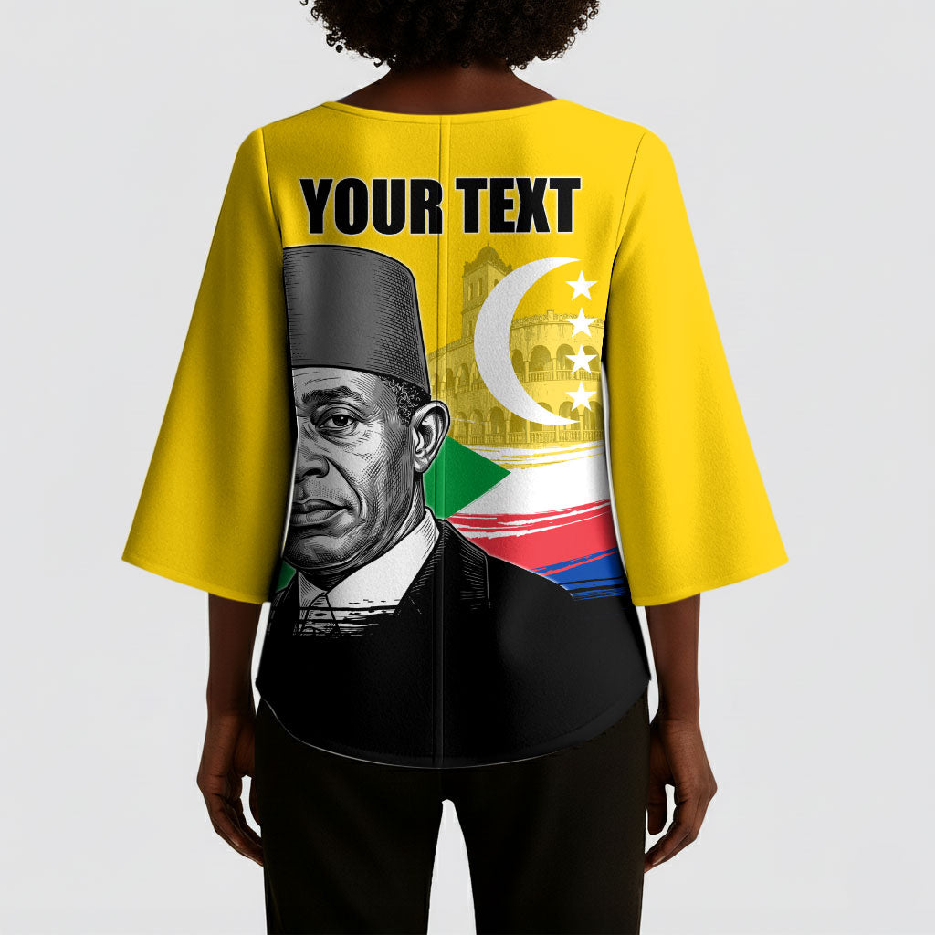 Personalized Comoros Independence Day Kimono Sleeve Blouse Ahmed Abdallah Vintage Portrait Sketch