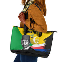 Personalized Comoros Independence Day Leather Tote Bag Ahmed Abdallah Vintage Portrait Sketch