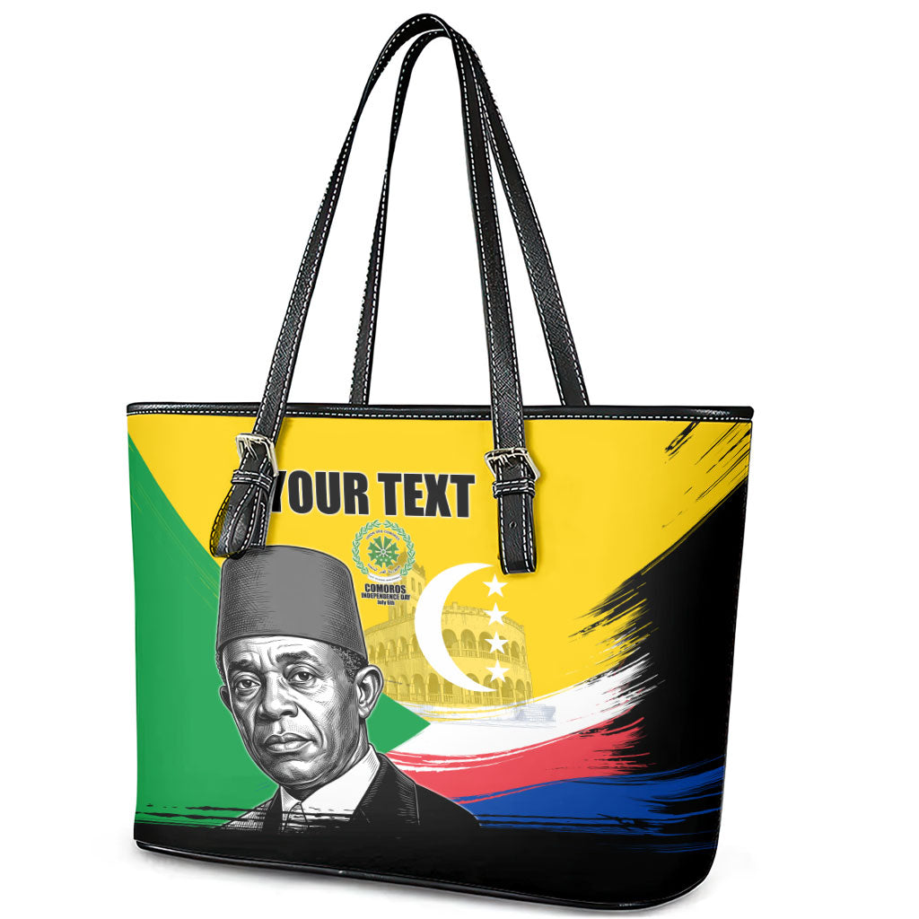 Personalized Comoros Independence Day Leather Tote Bag Ahmed Abdallah Vintage Portrait Sketch