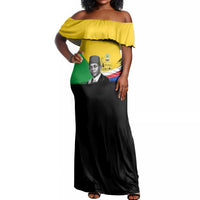 Personalized Comoros Independence Day Off Shoulder Maxi Dress Ahmed Abdallah Vintage Portrait Sketch