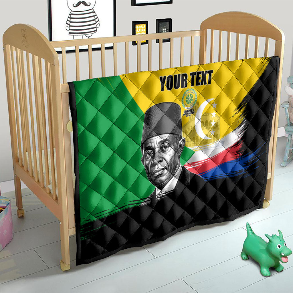 Personalized Comoros Independence Day Quilt Ahmed Abdallah Vintage Portrait Sketch