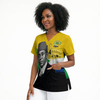 Personalized Comoros Independence Day Scrub Top Ahmed Abdallah Vintage Portrait Sketch