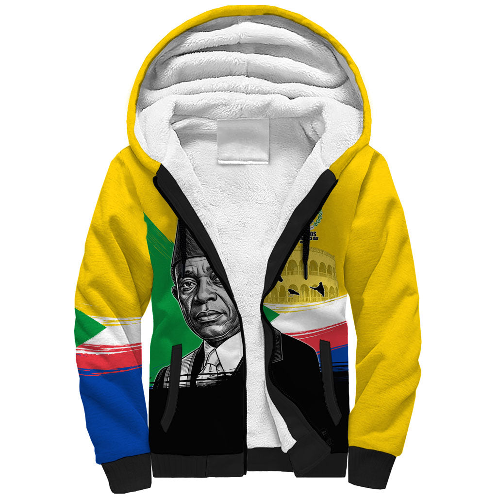 Personalized Comoros Independence Day Sherpa Hoodie Ahmed Abdallah Vintage Portrait Sketch