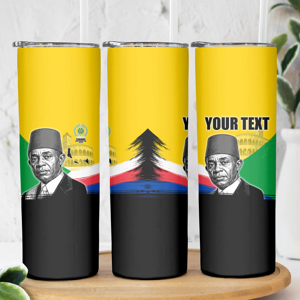 Personalized Comoros Independence Day Skinny Tumbler Ahmed Abdallah Vintage Portrait Sketch