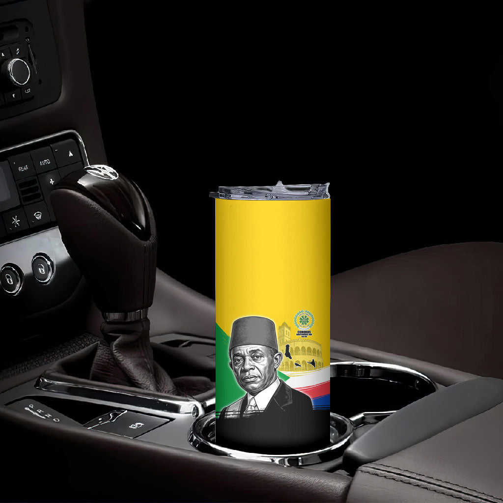 Personalized Comoros Independence Day Skinny Tumbler Ahmed Abdallah Vintage Portrait Sketch