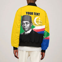 Personalized Comoros Independence Day Sleeve Zip Bomber Jacket Ahmed Abdallah Vintage Portrait Sketch