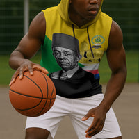 Personalized Comoros Independence Day Sleeveless Hoodie Ahmed Abdallah Vintage Portrait Sketch