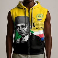 Personalized Comoros Independence Day Sleeveless Zip Hoodie Ahmed Abdallah Vintage Portrait Sketch