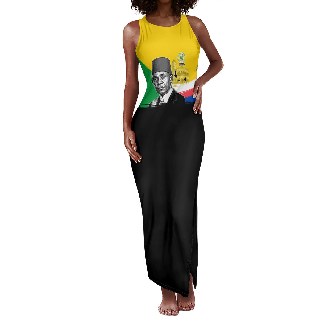 Personalized Comoros Independence Day Tank Maxi Dress Ahmed Abdallah Vintage Portrait Sketch