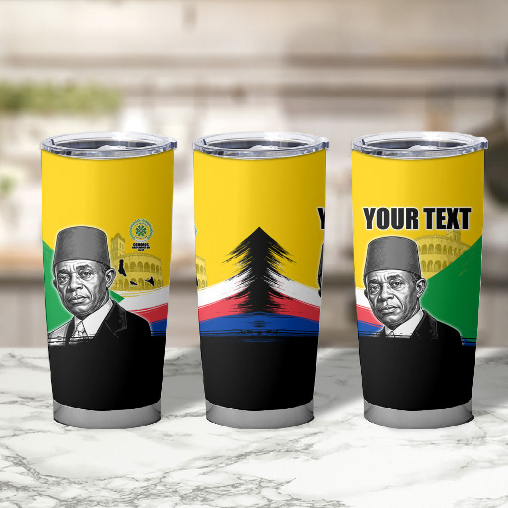 Personalized Comoros Independence Day Tumbler Cup Ahmed Abdallah Vintage Portrait Sketch