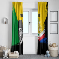 Personalized Comoros Independence Day Window Curtain Ahmed Abdallah Vintage Portrait Sketch