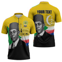 Personalized Comoros Independence Day Zipper Polo Shirt Ahmed Abdallah Vintage Portrait Sketch