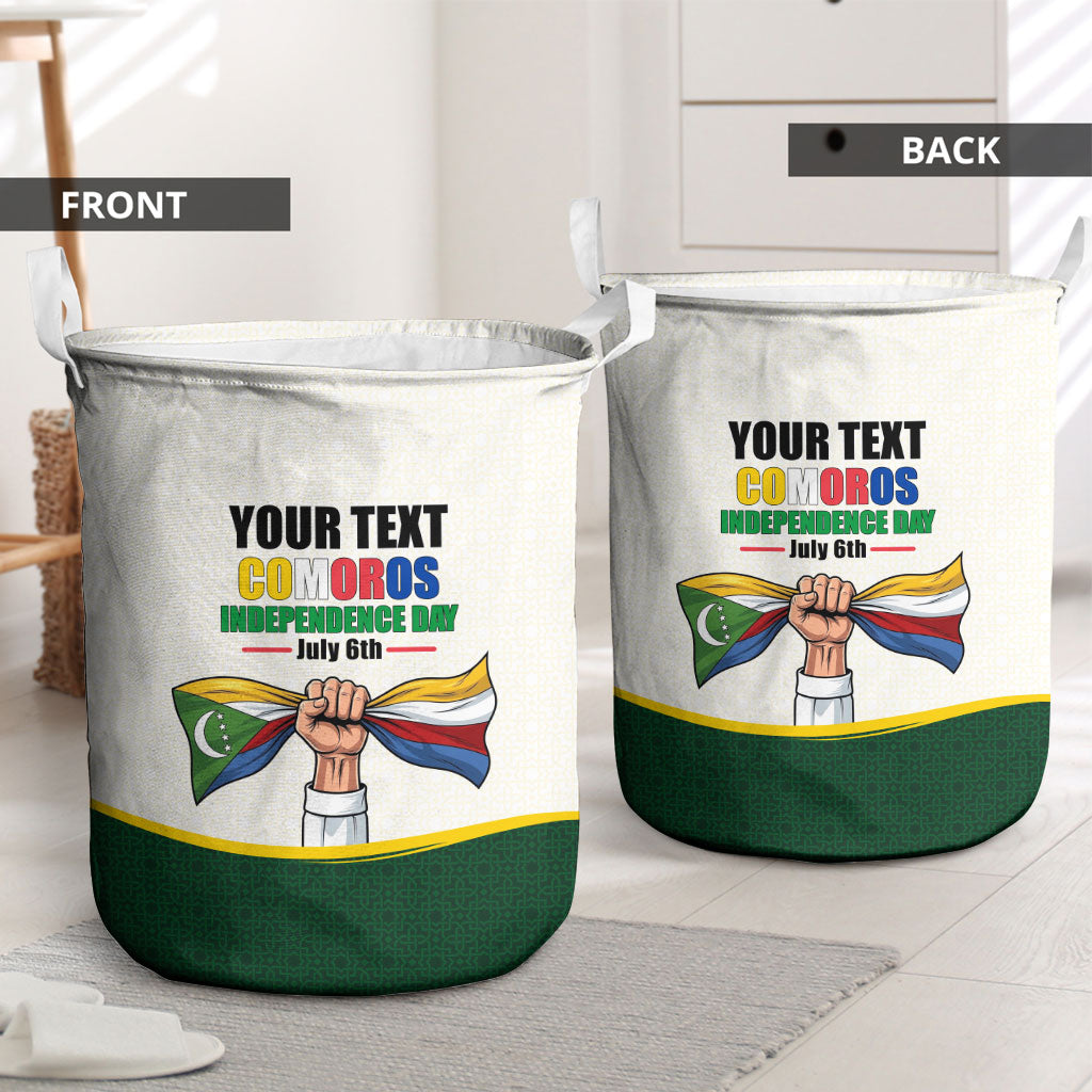 Personalized Comoros Independence Day Laundry Basket July 6th National Pride Flag Graphic With Heritage Emblem