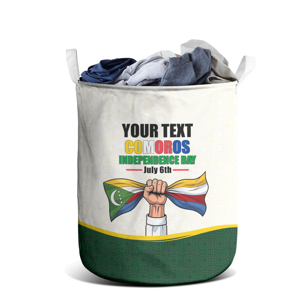 Personalized Comoros Independence Day Laundry Basket July 6th National Pride Flag Graphic With Heritage Emblem