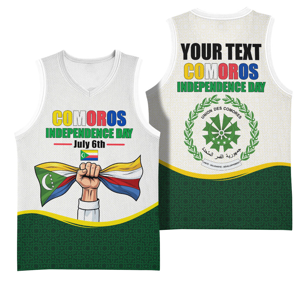 Personalized Comoros Independence Day Basketball Jersey July 6th National Pride Flag Graphic With Heritage Emblem