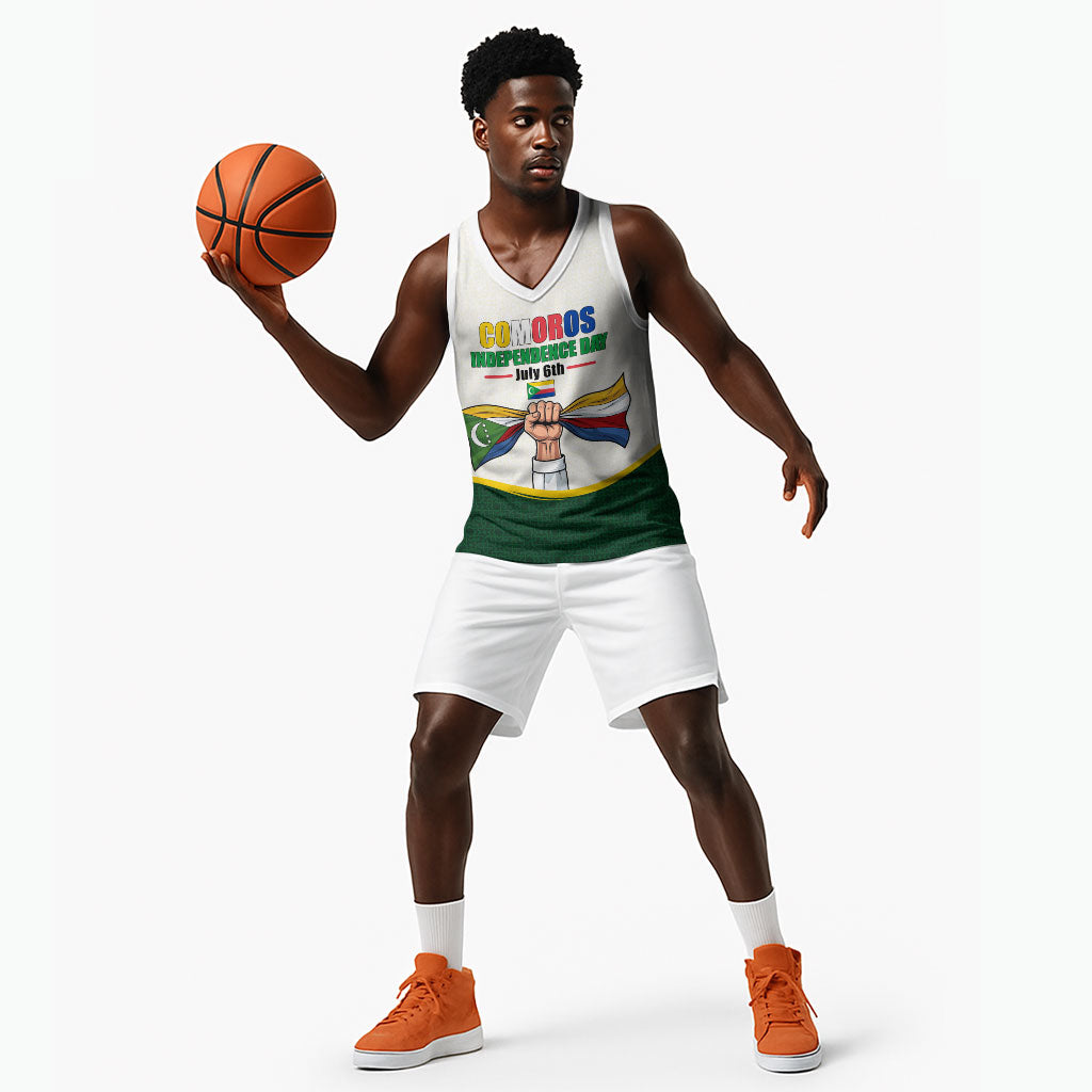 Personalized Comoros Independence Day Basketball Jersey July 6th National Pride Flag Graphic With Heritage Emblem