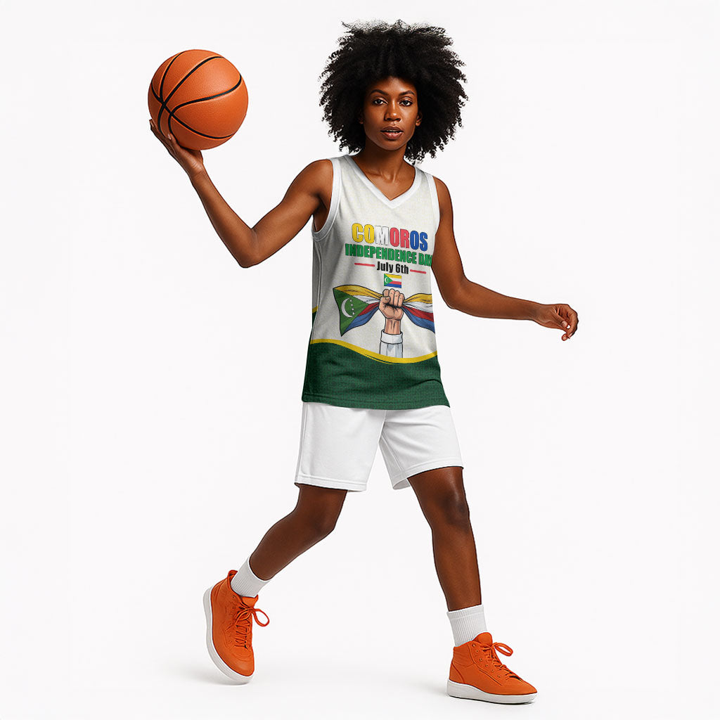 Personalized Comoros Independence Day Basketball Jersey July 6th National Pride Flag Graphic With Heritage Emblem