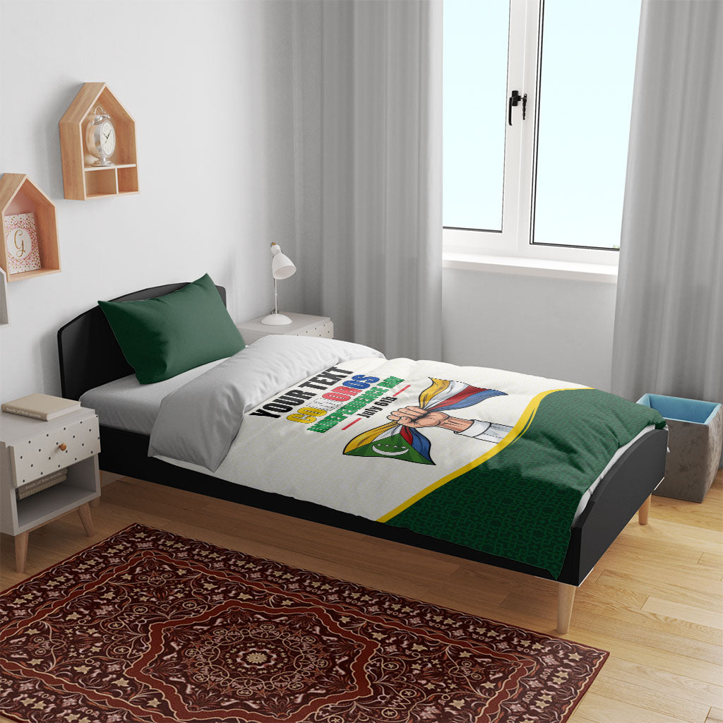 Personalized Comoros Independence Day Bedding Set July 6th National Pride Flag Graphic With Heritage Emblem