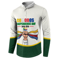Personalized Comoros Independence Day Button Sweatshirt July 6th National Pride Flag Graphic With Heritage Emblem