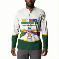 Personalized Comoros Independence Day Button Sweatshirt July 6th National Pride Flag Graphic With Heritage Emblem