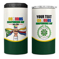 Personalized Comoros Independence Day 4 in 1 Can Cooler Tumbler July 6th National Pride Flag Graphic With Heritage Emblem