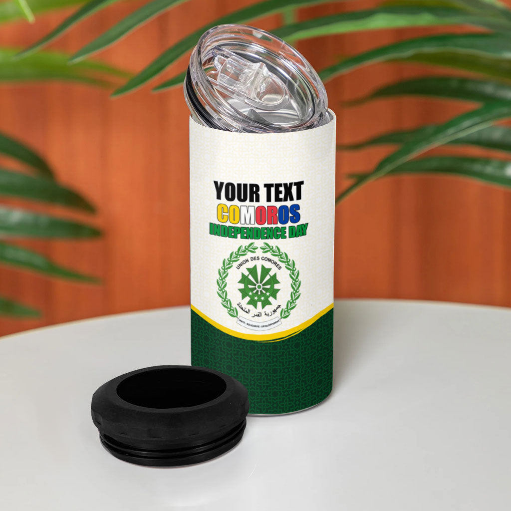 Personalized Comoros Independence Day 4 in 1 Can Cooler Tumbler July 6th National Pride Flag Graphic With Heritage Emblem