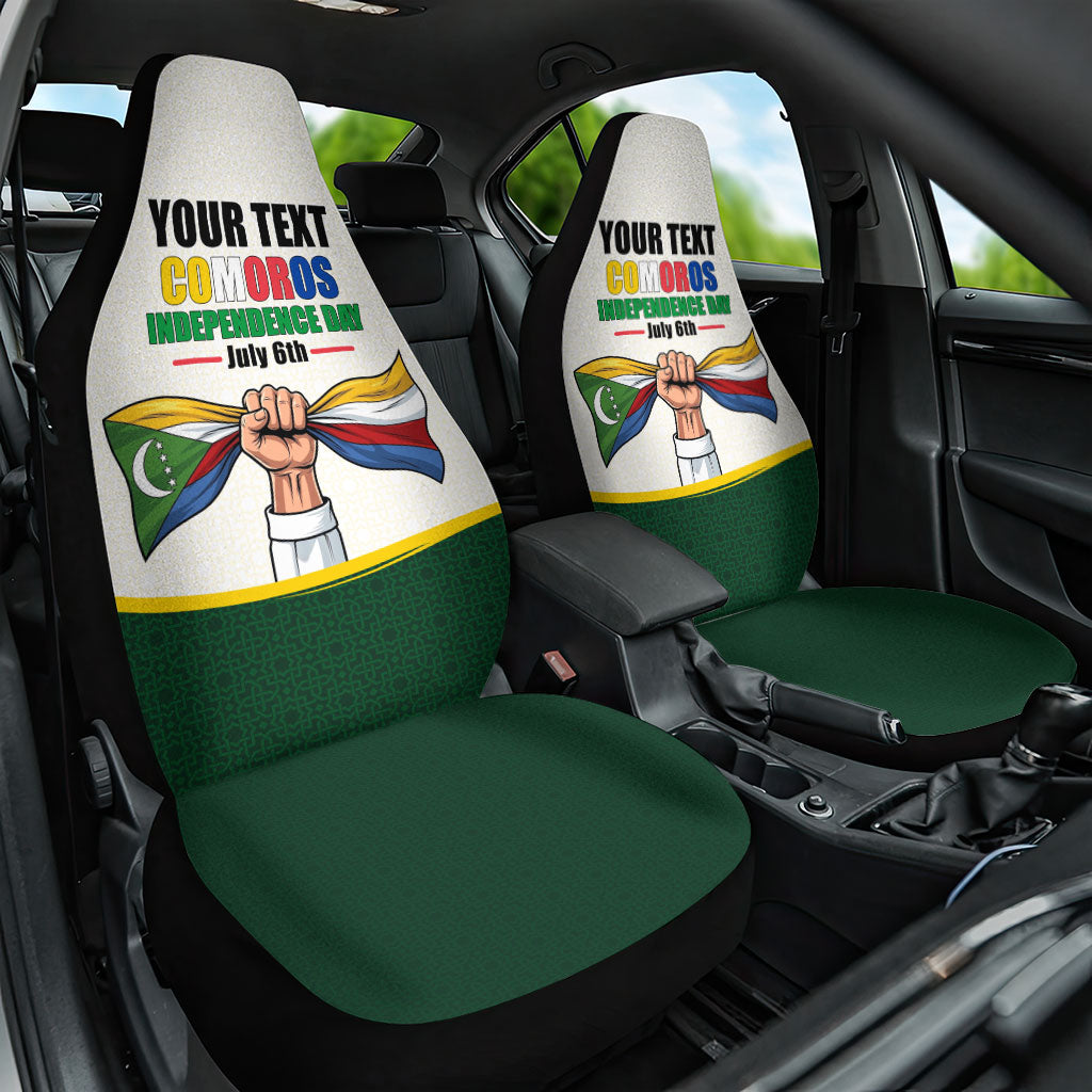 Personalized Comoros Independence Day Car Seat Cover July 6th National Pride Flag Graphic With Heritage Emblem