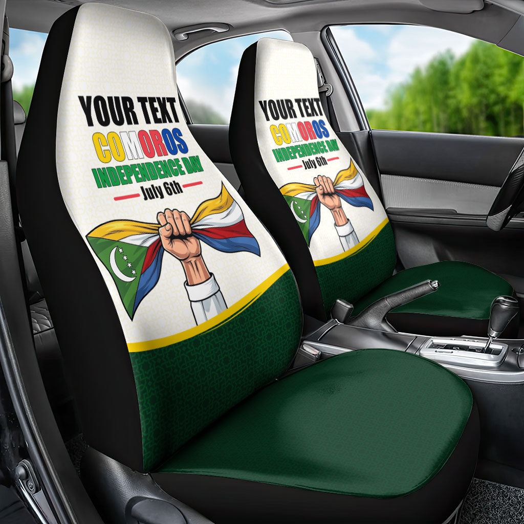 Personalized Comoros Independence Day Car Seat Cover July 6th National Pride Flag Graphic With Heritage Emblem