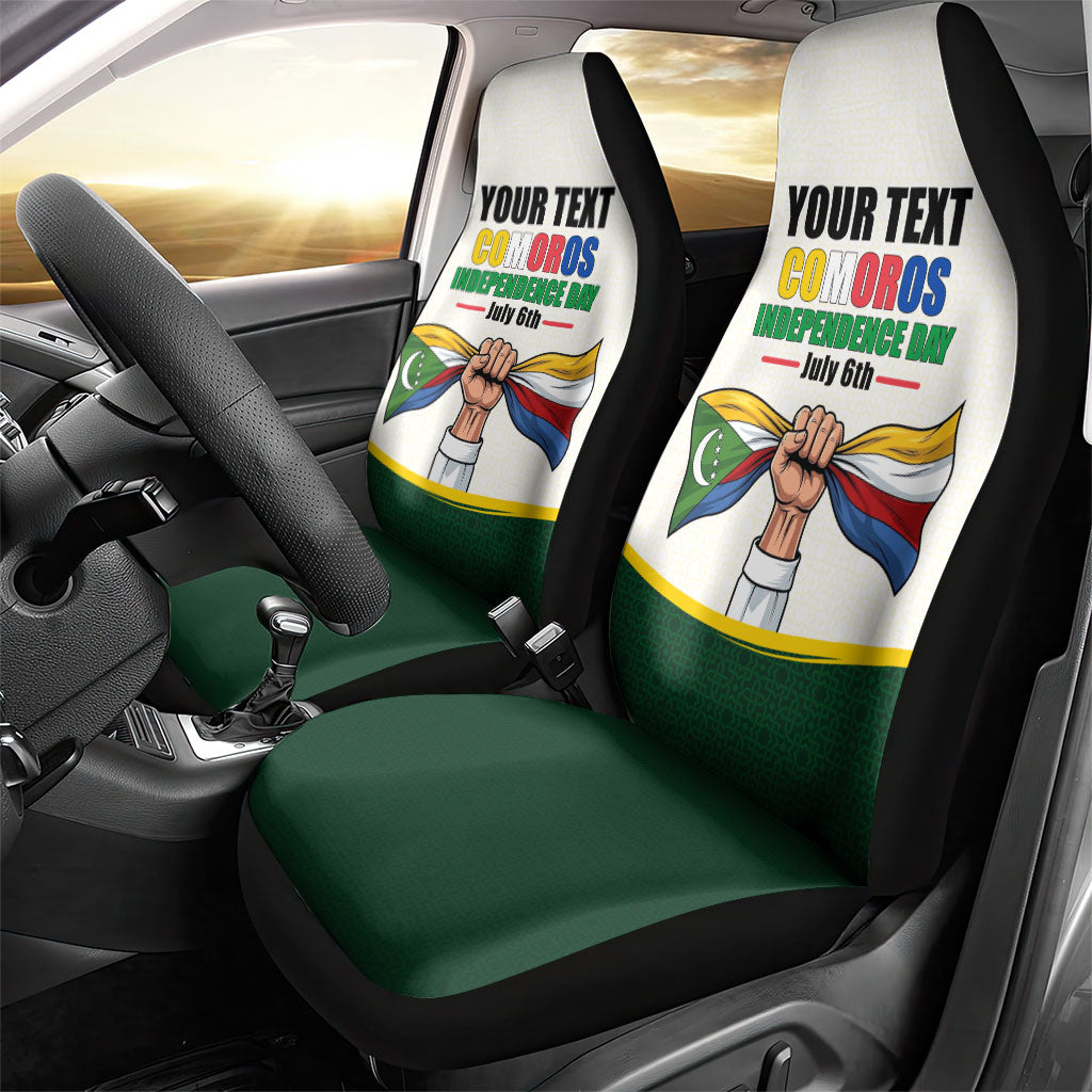 Personalized Comoros Independence Day Car Seat Cover July 6th National Pride Flag Graphic With Heritage Emblem
