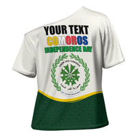 Personalized Comoros Independence Day Cross Shoulder Shirt July 6th National Pride Flag Graphic With Heritage Emblem