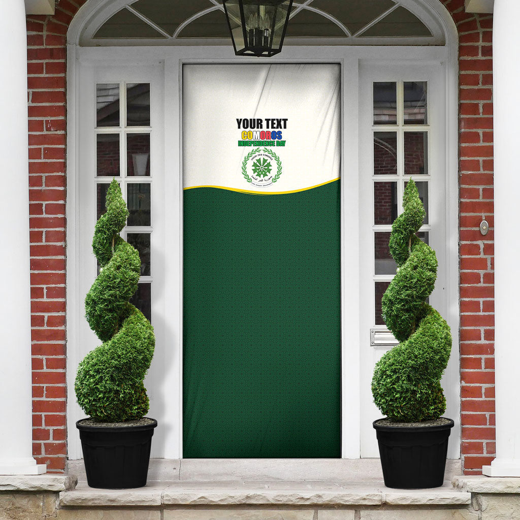Personalized Comoros Independence Day Door Cover July 6th National Pride Flag Graphic With Heritage Emblem