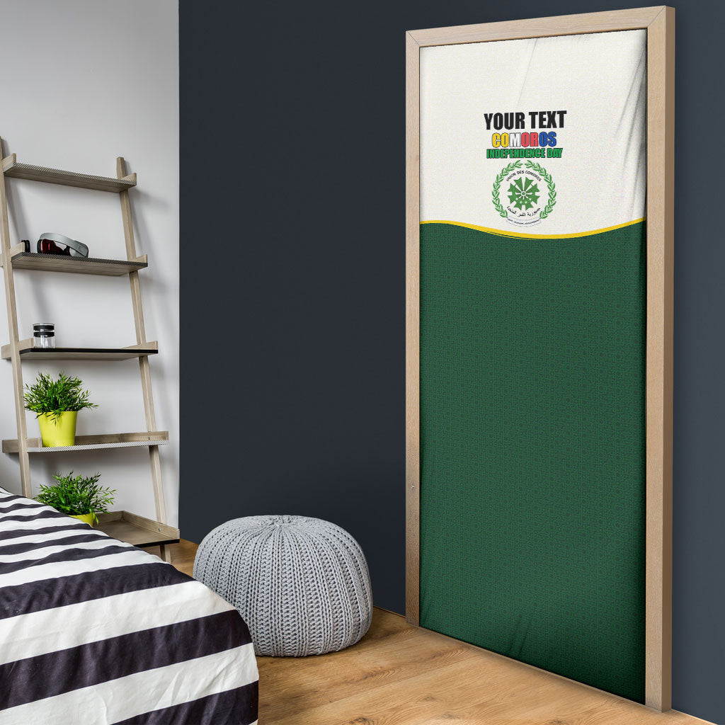 Personalized Comoros Independence Day Door Cover July 6th National Pride Flag Graphic With Heritage Emblem