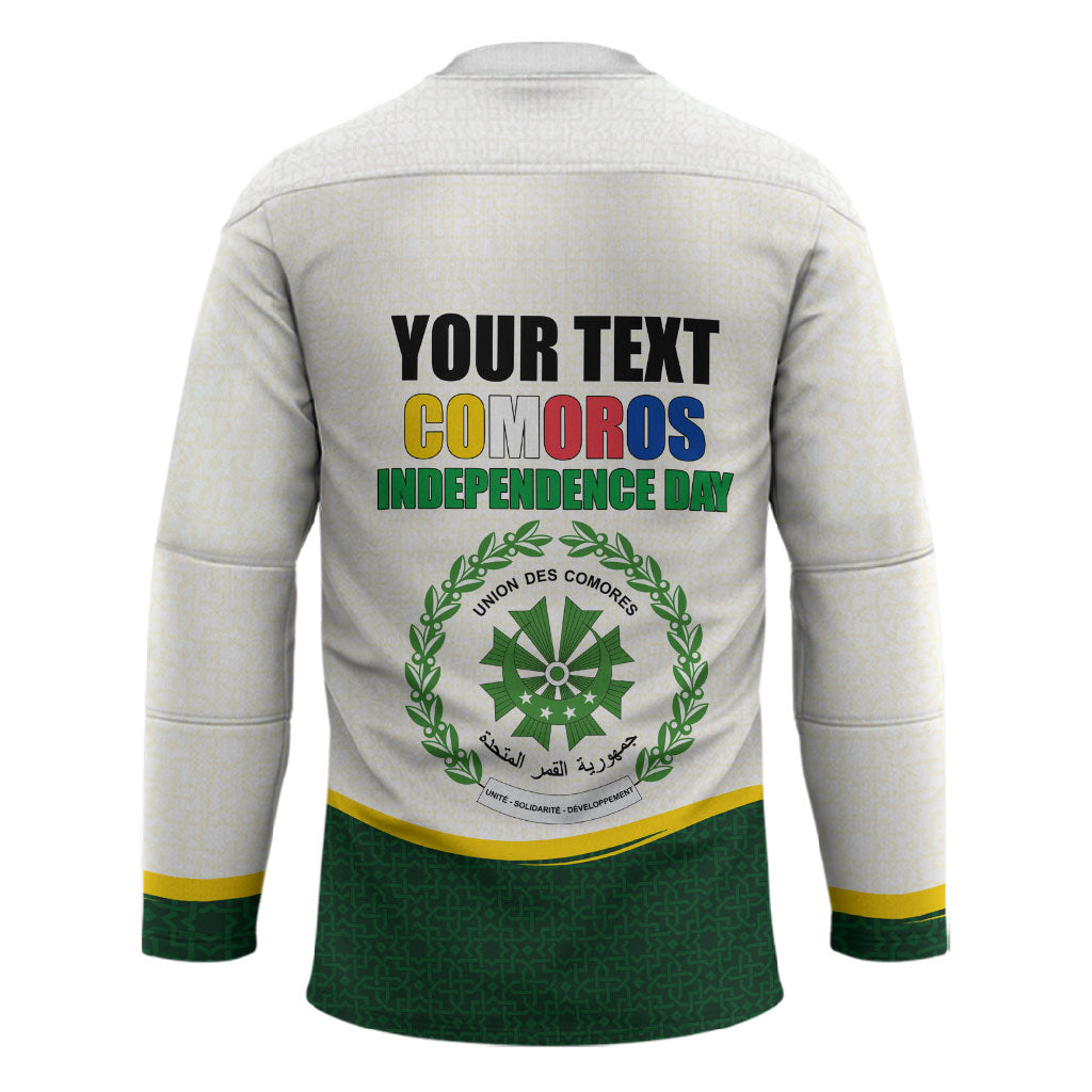 Personalized Comoros Independence Day Hockey Jersey July 6th National Pride Flag Graphic With Heritage Emblem