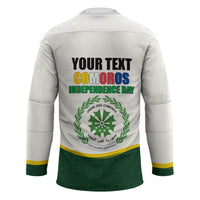 Personalized Comoros Independence Day Hockey Jersey July 6th National Pride Flag Graphic With Heritage Emblem