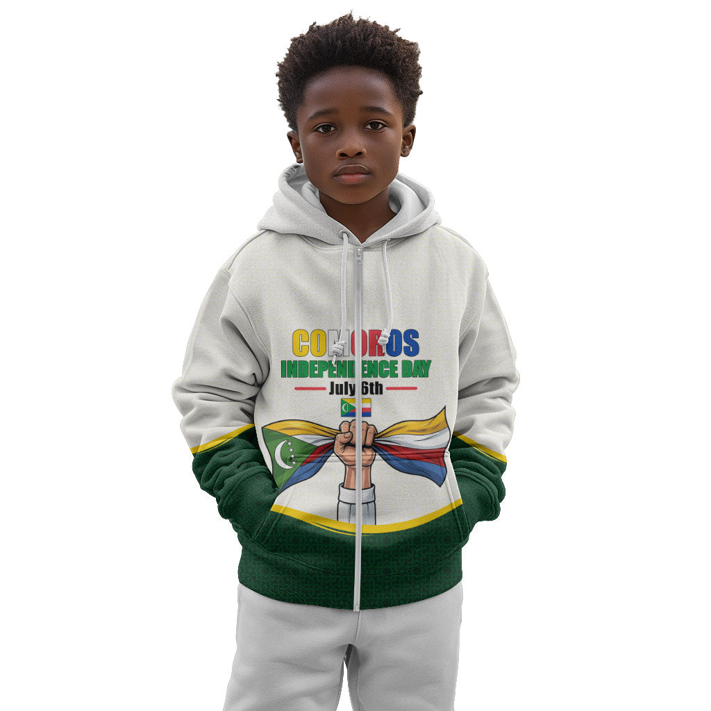 Personalized Comoros Independence Day Kid Hoodie July 6th National Pride Flag Graphic With Heritage Emblem