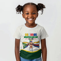 Personalized Comoros Independence Day Kid T shirt July 6th National Pride Flag Graphic With Heritage Emblem