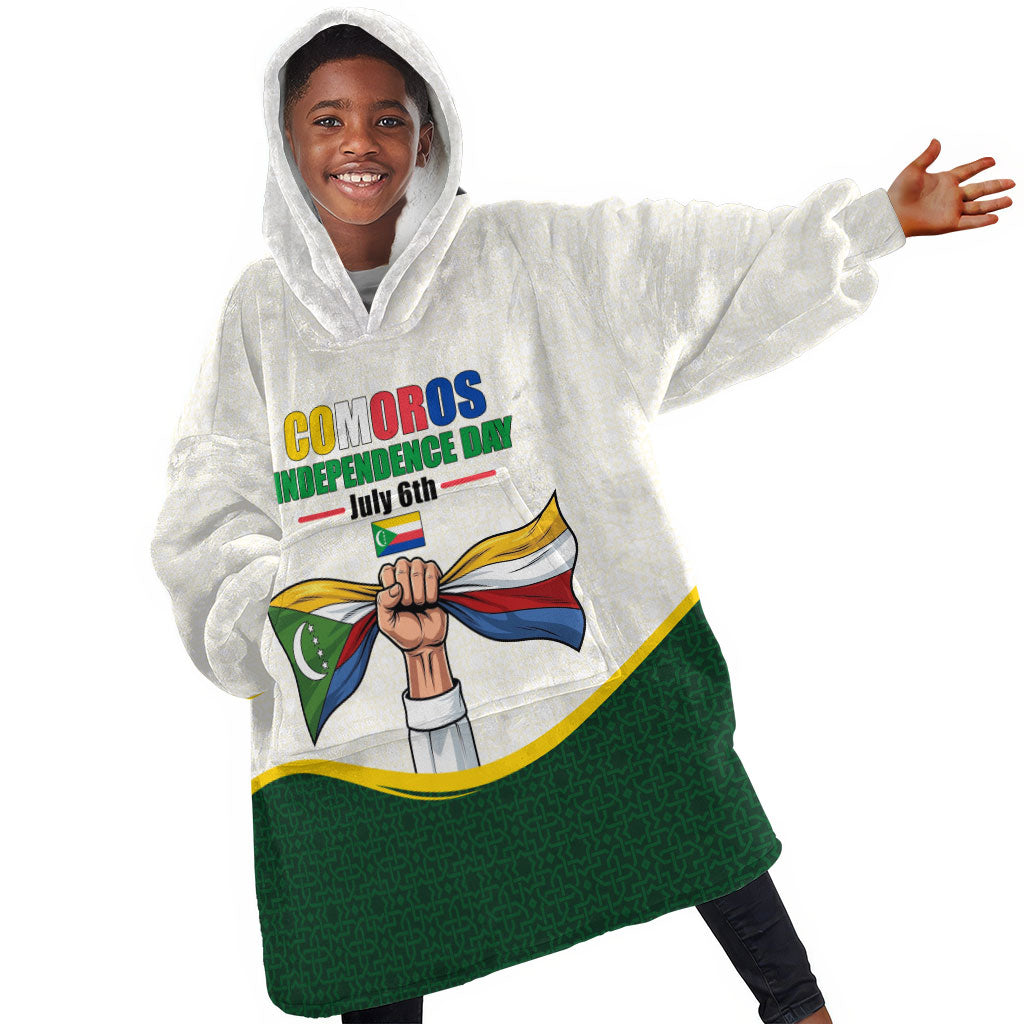 Personalized Comoros Independence Day Kid Wearable Blanket Hoodie July 6th National Pride Flag Graphic With Heritage Emblem