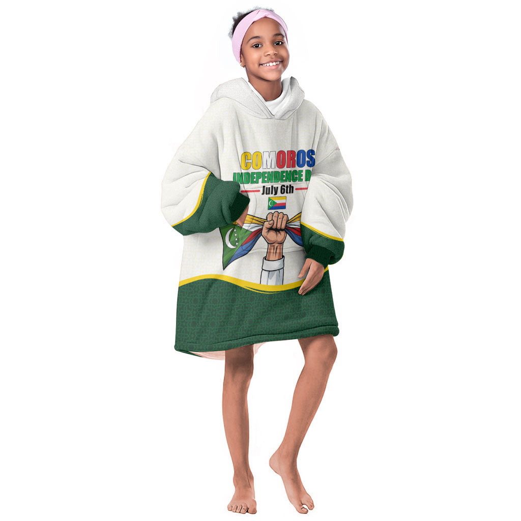 Personalized Comoros Independence Day Kid Wearable Blanket Hoodie July 6th National Pride Flag Graphic With Heritage Emblem