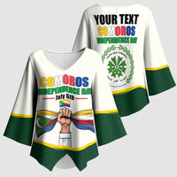 Personalized Comoros Independence Day Kimono Sleeve Blouse July 6th National Pride Flag Graphic With Heritage Emblem