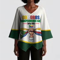 Personalized Comoros Independence Day Kimono Sleeve Blouse July 6th National Pride Flag Graphic With Heritage Emblem