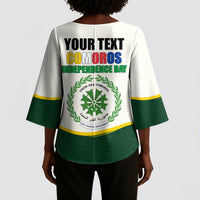 Personalized Comoros Independence Day Kimono Sleeve Blouse July 6th National Pride Flag Graphic With Heritage Emblem