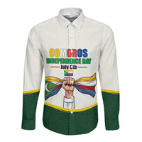 Personalized Comoros Independence Day Long Sleeve Button Shirt July 6th National Pride Flag Graphic With Heritage Emblem