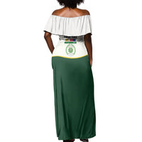Personalized Comoros Independence Day Off Shoulder Maxi Dress July 6th National Pride Flag Graphic With Heritage Emblem