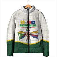 Personalized Comoros Independence Day Padded Jacket July 6th National Pride Flag Graphic With Heritage Emblem