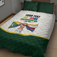 Personalized Comoros Independence Day Quilt Bed Set July 6th National Pride Flag Graphic With Heritage Emblem