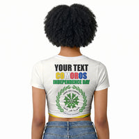 Personalized Comoros Independence Day Raglan Cropped T shirt July 6th National Pride Flag Graphic With Heritage Emblem