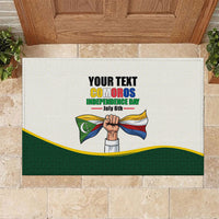 Personalized Comoros Independence Day Rubber Doormat July 6th National Pride Flag Graphic With Heritage Emblem