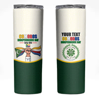 Personalized Comoros Independence Day Skinny Tumbler July 6th National Pride Flag Graphic With Heritage Emblem