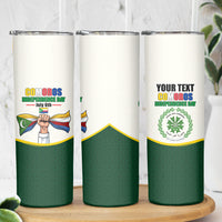 Personalized Comoros Independence Day Skinny Tumbler July 6th National Pride Flag Graphic With Heritage Emblem